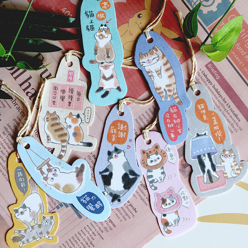 台湾制造 布艺可爱猫咪 和风棉麻制布面书签