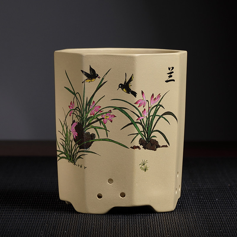 紫砂兰花盆小号竹子多肉老桩小叶紫檀桌面古典精品陶瓷特价清仓