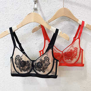 超薄大胸显小BC全罩杯桑蚕丝胸贴防凸点软钢圈网纱性感内衣文胸罩