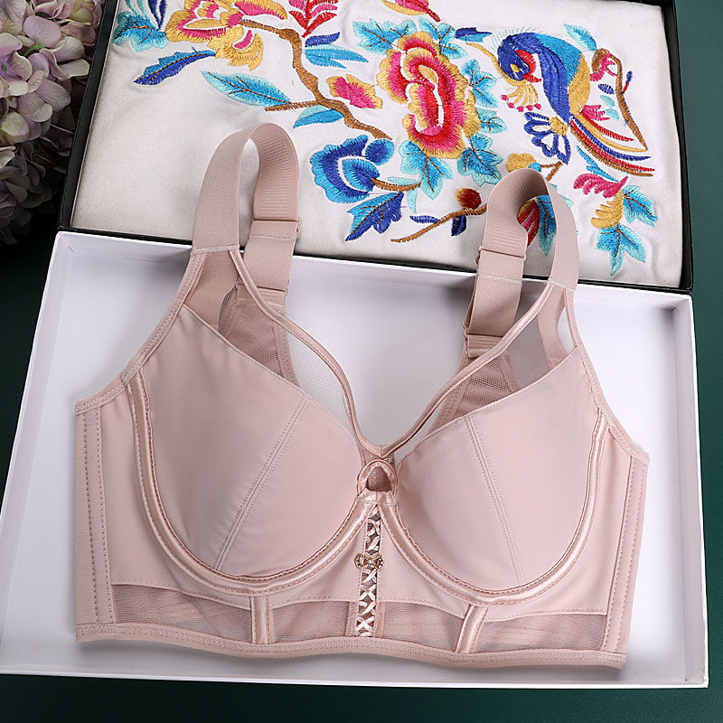 2025夏季薄款光面无痕内衣女士软钢圈上托聚拢侧收副乳防下垂外扩