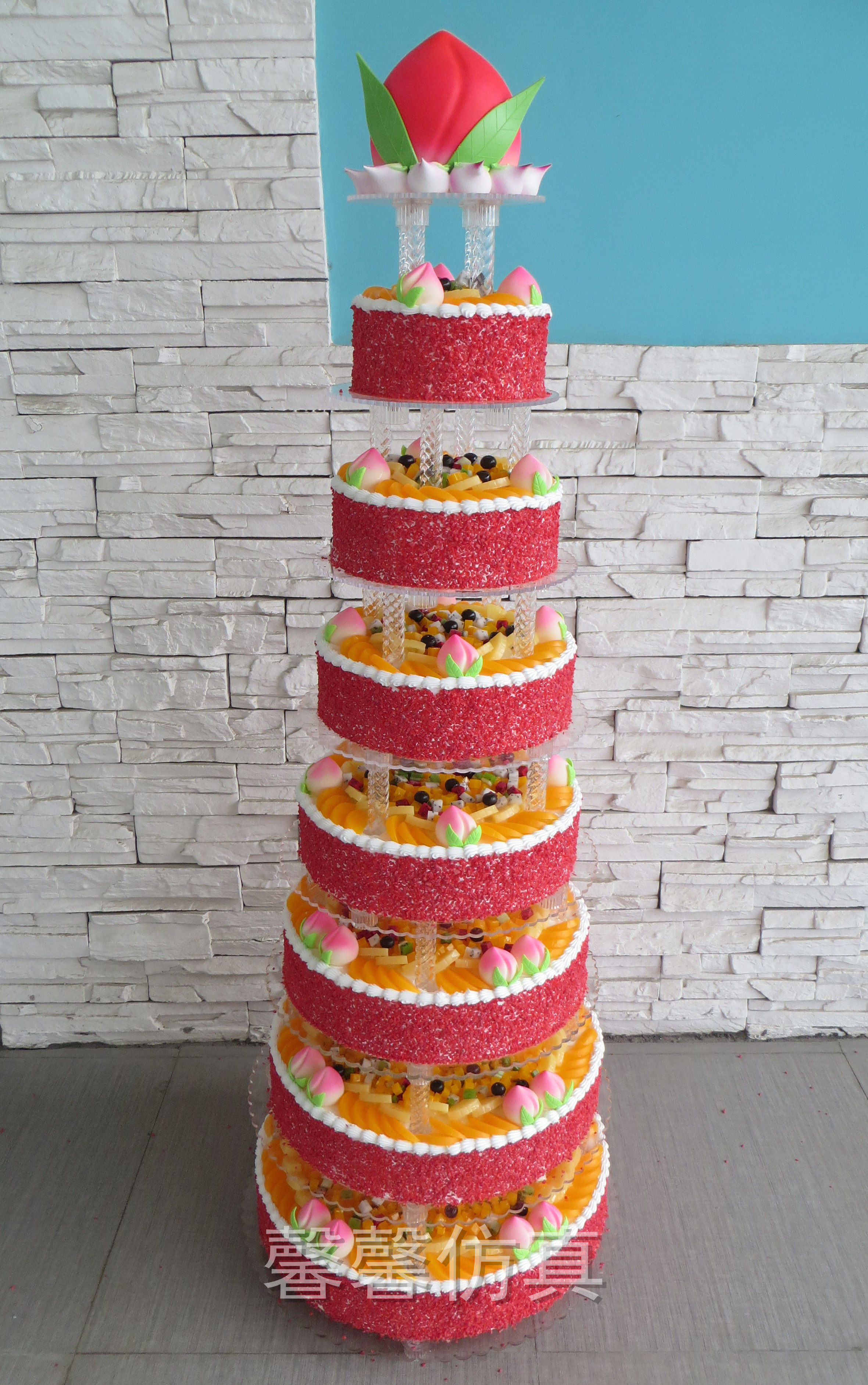 网红多层婚庆祝寿仿真蛋糕模型 6/8层寿桃玫瑰花婚礼开业摄影样品