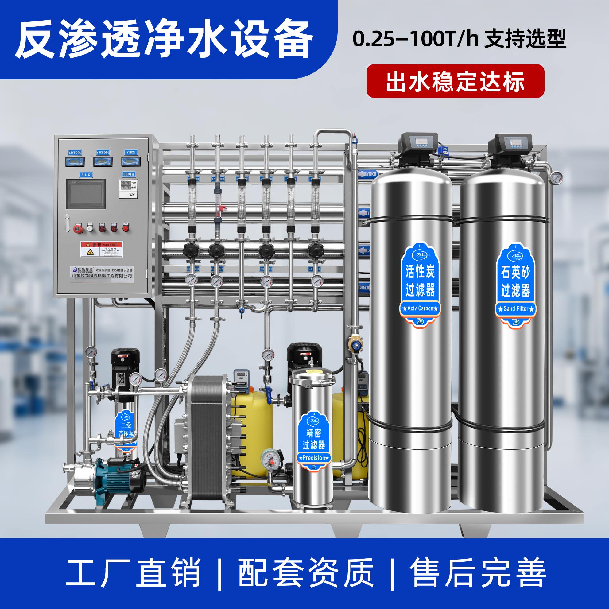 工业反渗透净水器商用去离子超纯水机直饮水过滤大型RO水处理设备