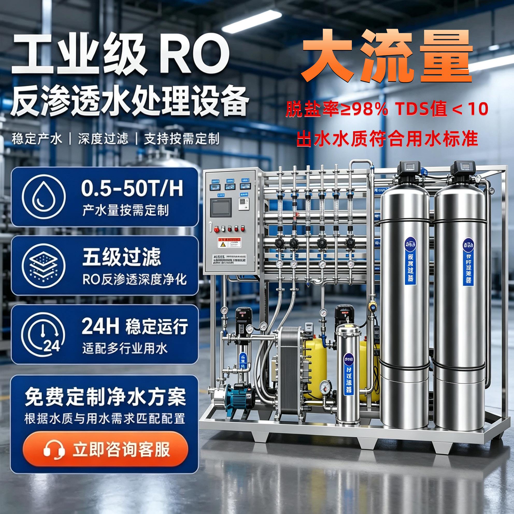 工业RO反渗透净水器商用去离子超纯水机直饮水过滤大型水处理设备