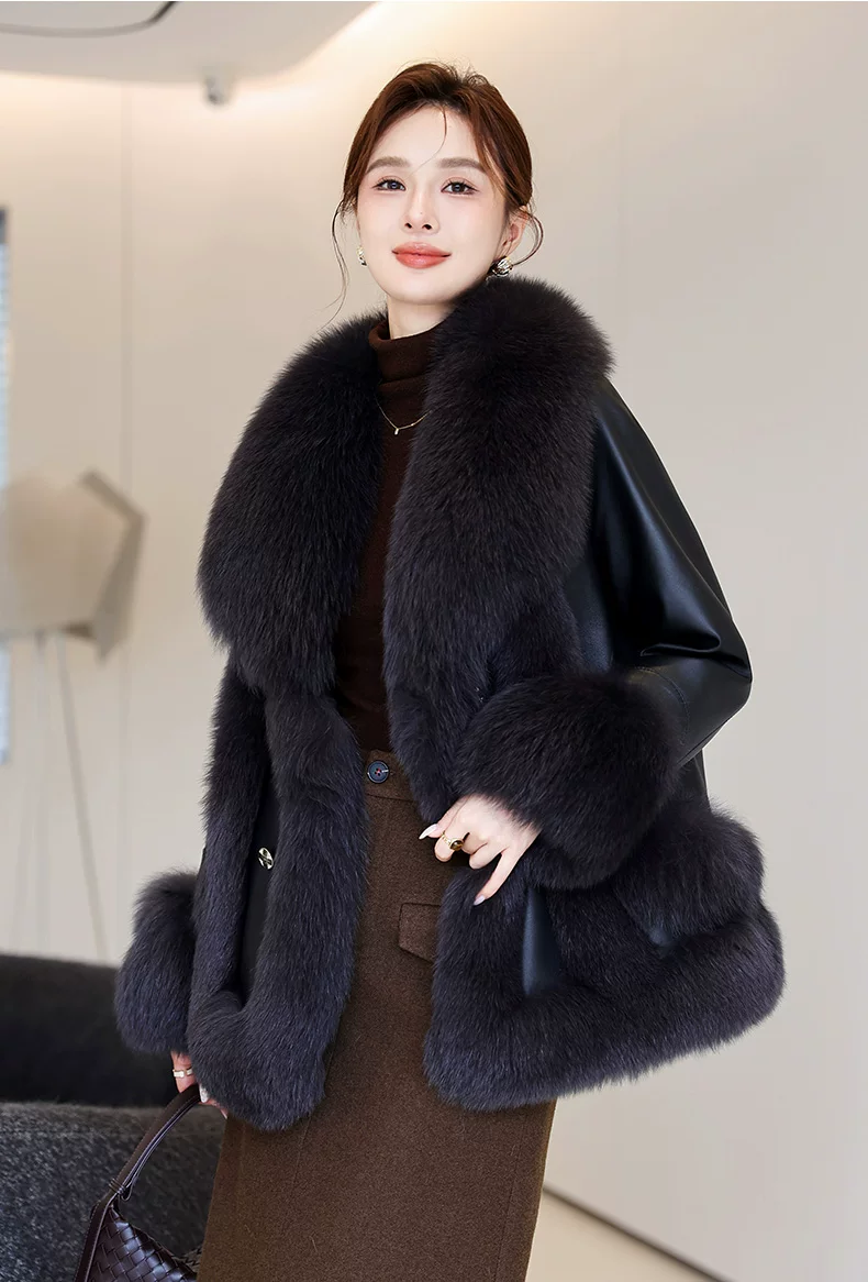 狐狸毛仿皮草外套女2024新款冬季皮毛一体海宁皮衣加棉加厚中长款