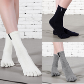 纯色瑜伽袜普拉提棉袜女中筒高帮微压专业防滑五指袜黑色白色长袜