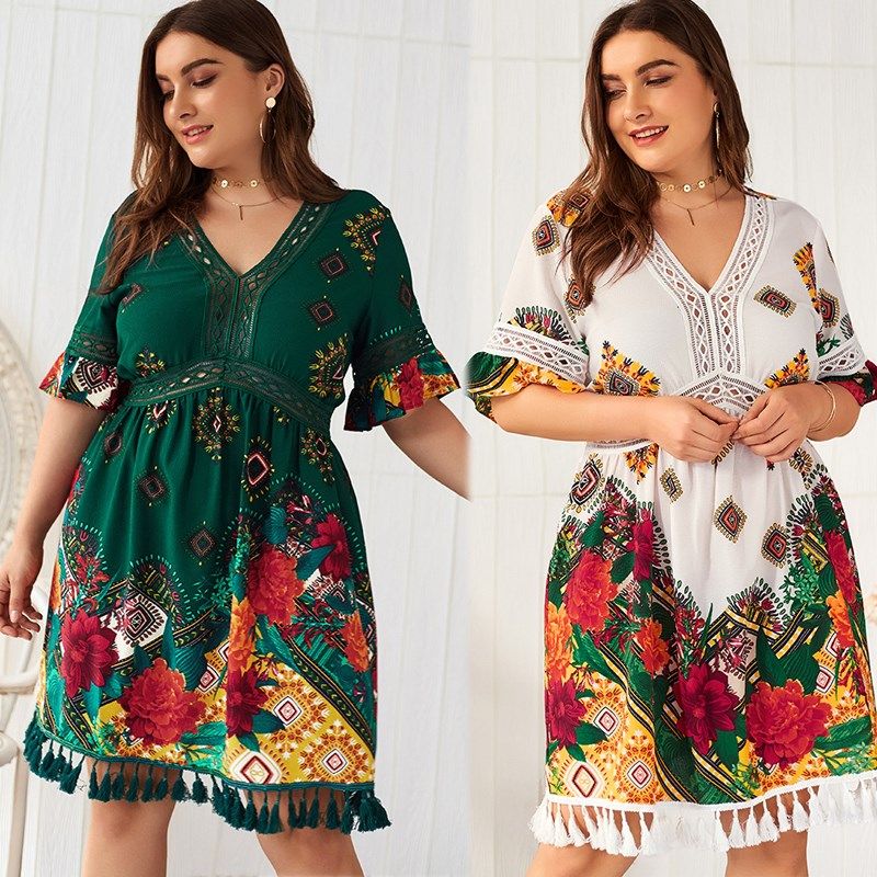 Boho Fat Women Floral Dress Ladies Plus Size 200斤Europe女人在类目 女装/女士精品, 大码女装中 - 来自Buy2taobao.com提供专业的淘宝代购服务