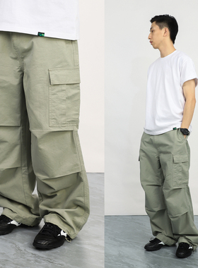 ChillHigh秋高 牛油果绿日系松弛直筒工装裤可调节脚口休闲长裤