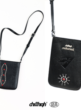 ChillHigh B5黑袋 红宝石钮钉 高级皮革极简男女斜挎手机相机包