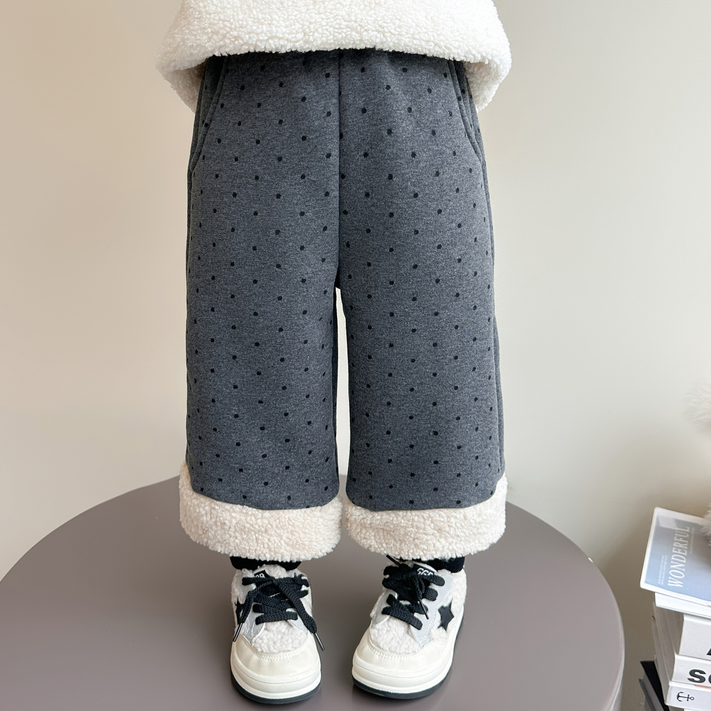 女童秋冬季圆点加绒裤子儿童外穿冬款棉裤加厚假两件宝宝休闲裤潮