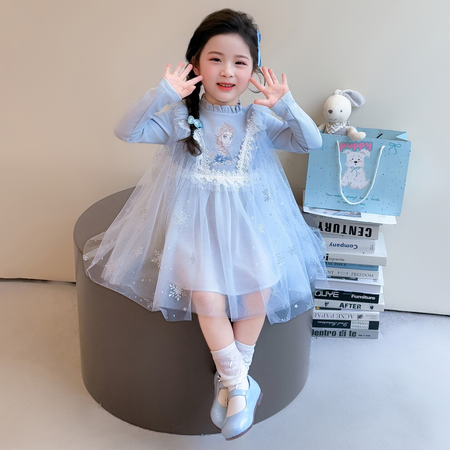 女童公主连衣裙春装2026新款儿童春季洋气网纱宝宝艾莎春秋款裙子图片