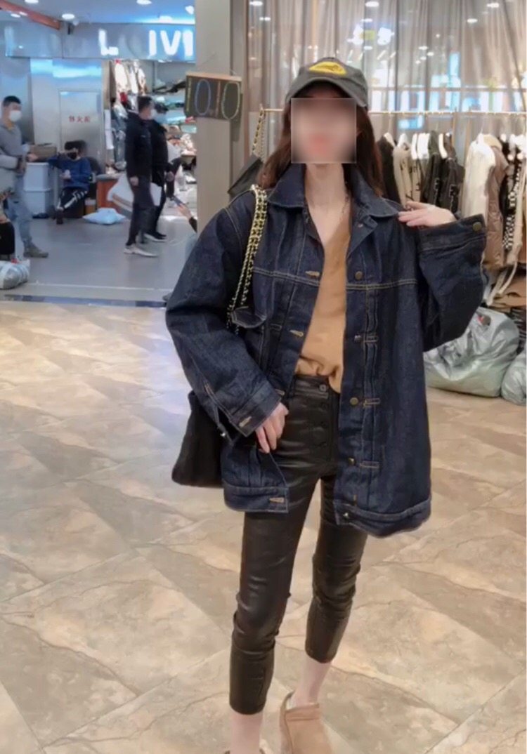 薇小姐韩货净色Polo领排扣加棉加厚牛仔外套女2021秋冬新款棉服10
