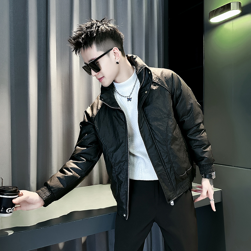 小伙2025冬装加厚设计男士皮棉衣外套F119-P148控188黑色，男装棉衣，电商D313