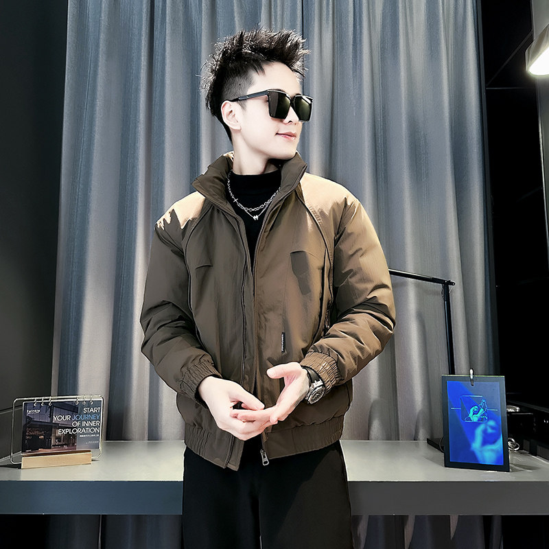 小伙2025冬装加厚设计男士皮棉衣外套F127-P138控178咖色，男装棉衣，电商D313