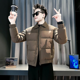 小伙2026冬装加厚设计男士皮棉衣外套F128-P138控178紫咖色，男装棉衣，电商D313