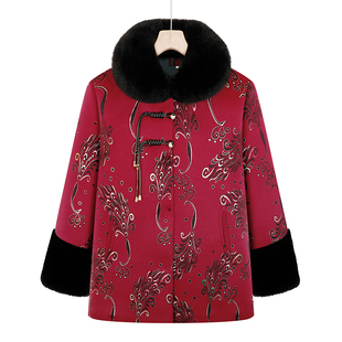 新中式毛领加厚棉服女中老年妈妈装中长款保暖外套高档奶奶装冬装