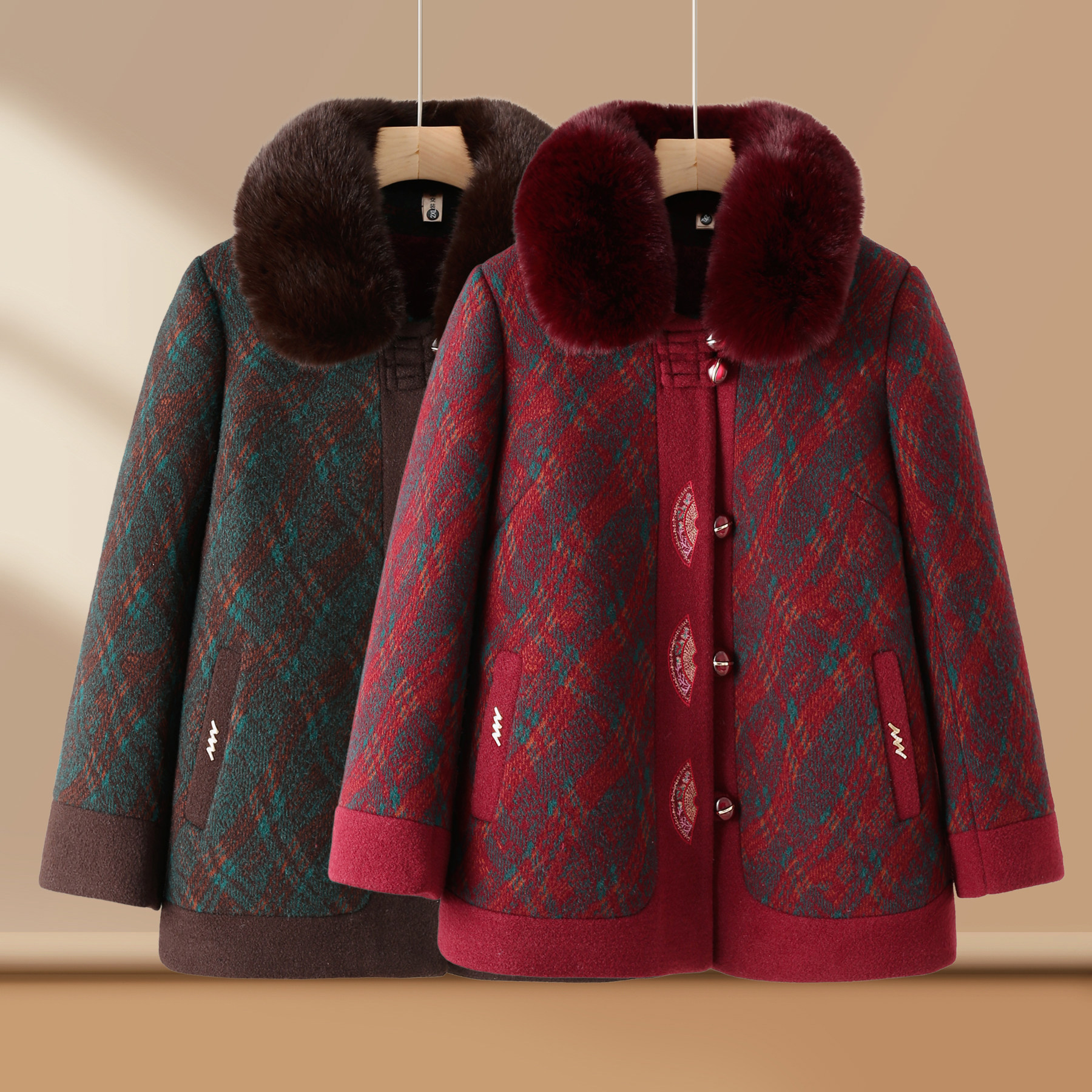 新款外婆中老年人女装毛呢外套妈妈装加厚保暖毛领大衣洋气奶奶装