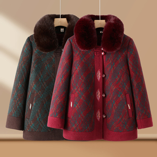 新款外婆中老年人女装毛呢外套妈妈装加厚保暖毛领大衣洋气奶奶装