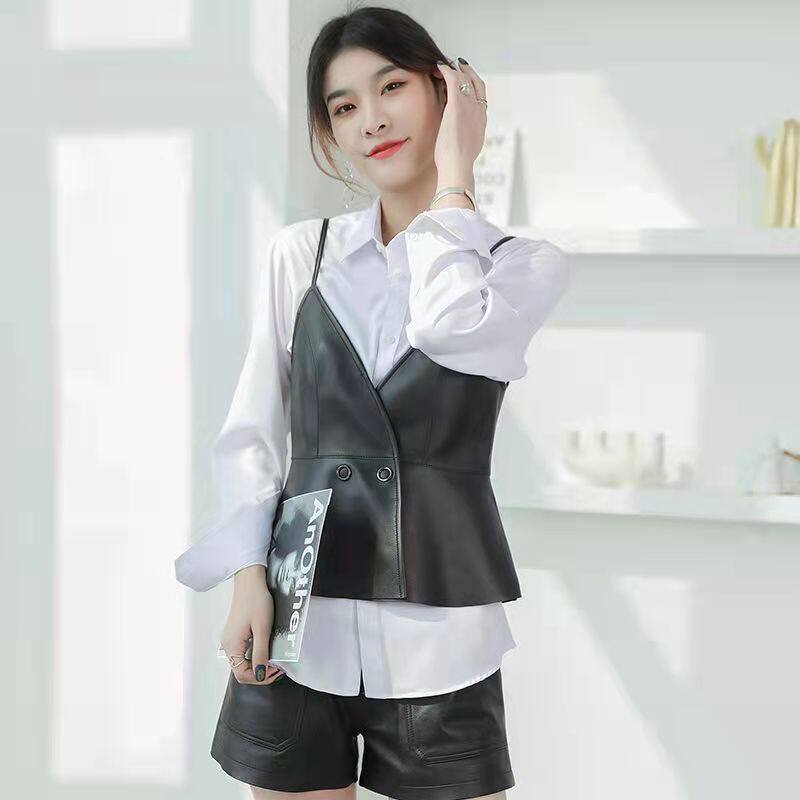 马甲女2025新款洋气真皮背心裙外穿女短款绵羊皮吊带马甲外搭