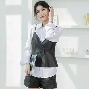 马甲女2025新款洋气真皮背心裙外穿女短款绵羊皮吊带马甲外搭