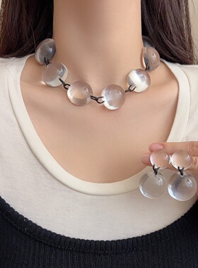 monies同款小众设计透明植物树脂半圆球项链女款夸张时髦颈链