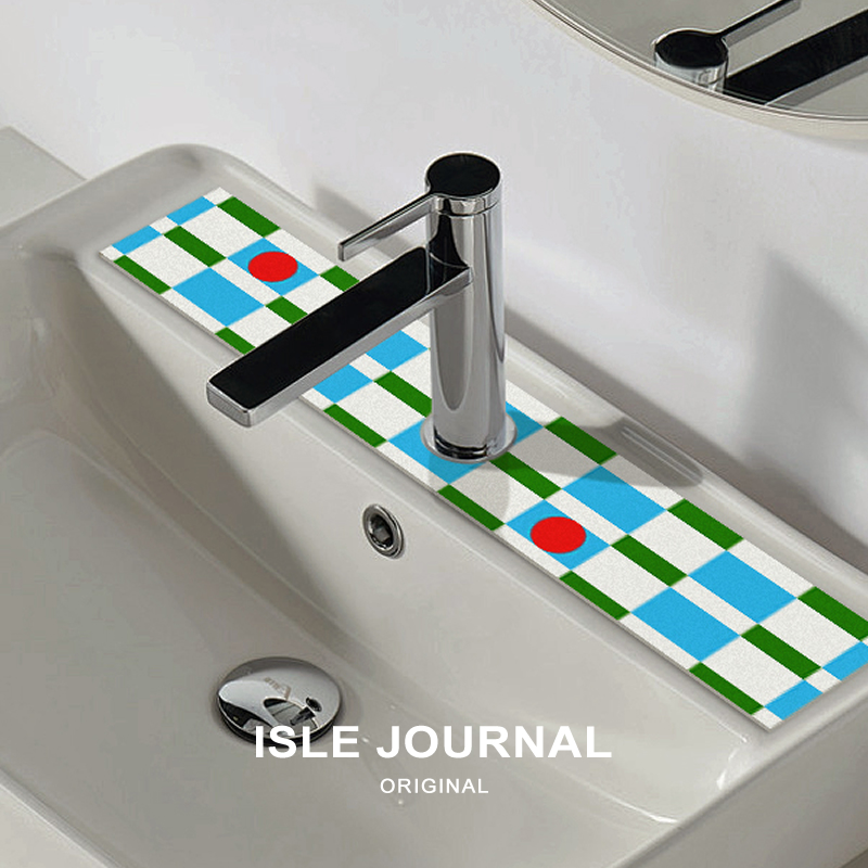 定制长条洗手盆彩色色块防溅水垫