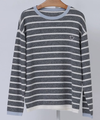 如缤RUBIN冬季新款女圆领内搭条纹羊毛针织衫休闲6L51M69296