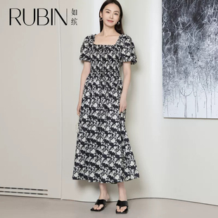 如缤RUBIN夏装新款女装修身型中长款显瘦碎花连衣裙6A21L61961