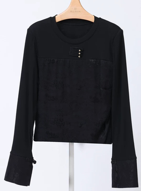 如缤RUBIN春装 黑色长袖套头简约新中式国风系列上衣6A12S64223