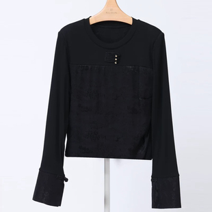 如缤RUBIN春装 黑色长袖套头简约新中式国风系列上衣6A12S64223