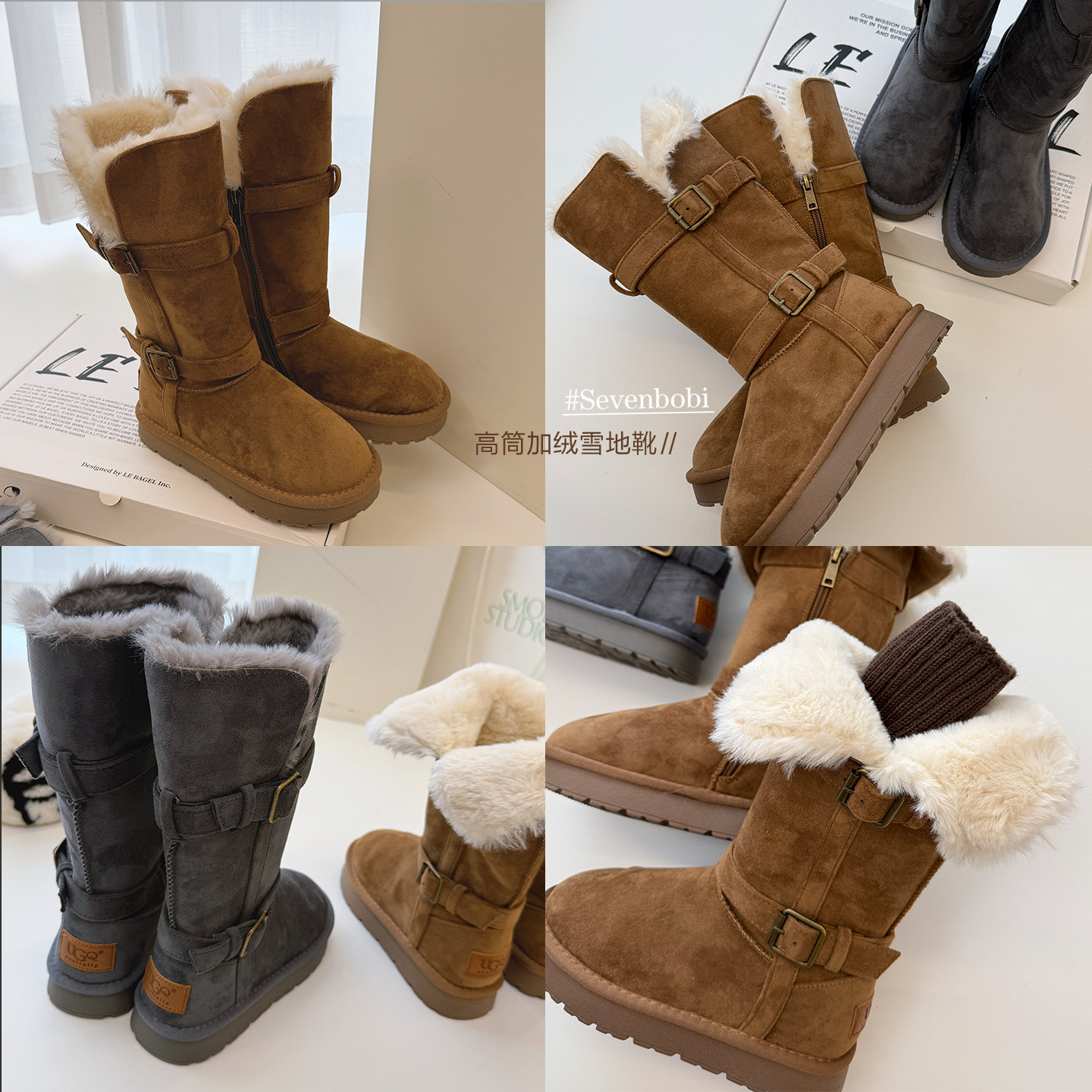 柒号童仓儿童保暖高筒雪地靴冬季女童面包鞋皮毛一体加厚防滑棉鞋图片
