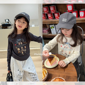 柒号童仓女大童百搭卡通长袖 上衣 儿童休闲印花打底衫 T恤秋装 新款