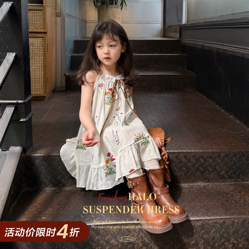 柒号童仓女童韩版碎花吊带裙连衣裙夏装新款森系宽松海边裙子潮图片