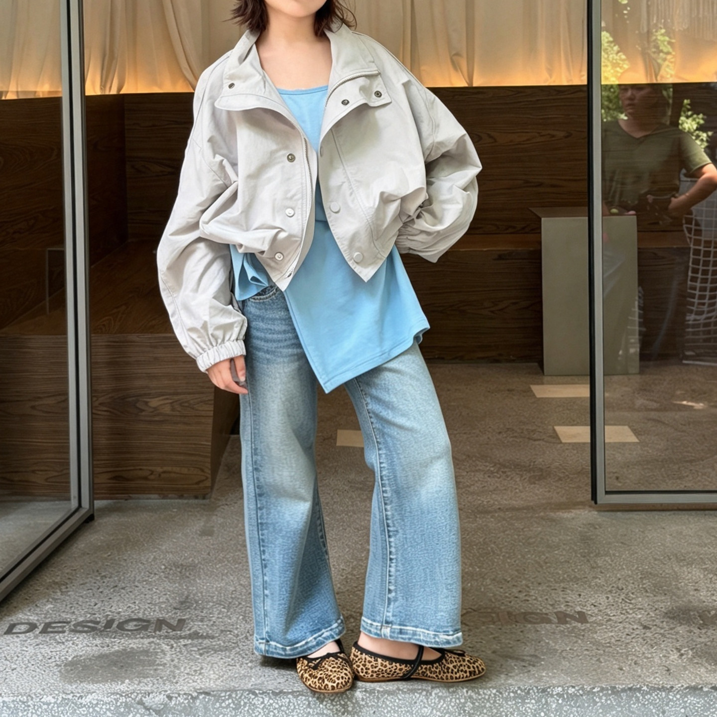 亲子/柒号童仓女大童洋气直筒牛仔裤秋装儿童弹力百搭时髦长裤子图片
