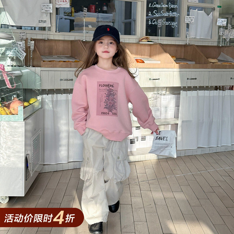 柒号童仓女童韩版圆领印花休闲卫衣春装新款儿童宽松卡通上衣潮