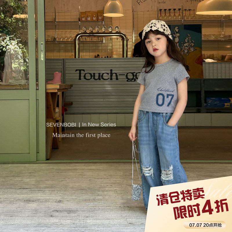 【亲子】柒号童仓女大童韩版短袖T恤夏装新款女童圆领休闲上衣潮图片