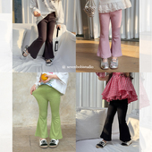 针织糖果色微喇裤 柒号童仓女童韩版 新款 春装 潮 洋气针织喇叭裤