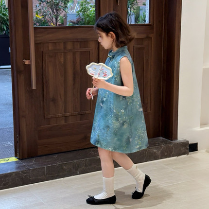 柒号童仓女大童新中式旗袍裙夏装新款儿童无袖连衣裙国风盘扣裙子