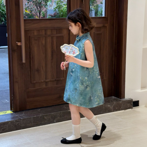 柒号童仓女大童新中式旗袍裙夏装新款儿童无袖连衣裙国风盘扣裙子