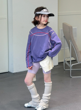 柒号童仓女大童时尚撞色速干长袖T恤春装新款儿童凉感打底衫上衣