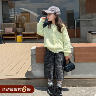 柒号童仓女大童韩版洋气绞花针织开衫秋装新款圆领毛衣毛线外套潮