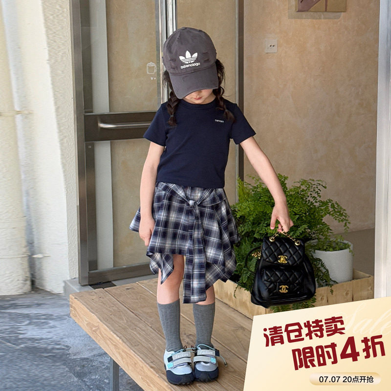 柒号童仓女童韩版字母简约圆领T恤春夏新款儿童休闲短袖上衣潮图片