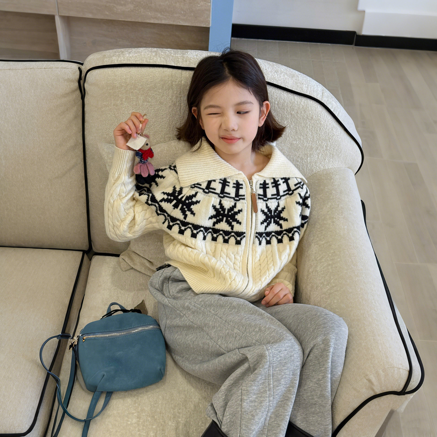 柒号童仓女大童时尚保暖毛绒上衣冬装新款儿童休闲花纹针织外套潮,童装/婴儿装/亲子装,普通外套,淘宝优惠券,粉丝福利购,淘宝优惠卷