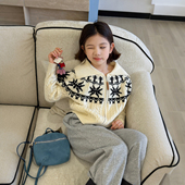 儿童休闲花纹针织外套潮 新款 柒号童仓女大童时尚 保暖毛绒上衣冬装