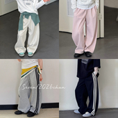 春装 柒号童仓女大童竖条纹阔腿休闲裤 儿童洋气运动直筒裤 亲子