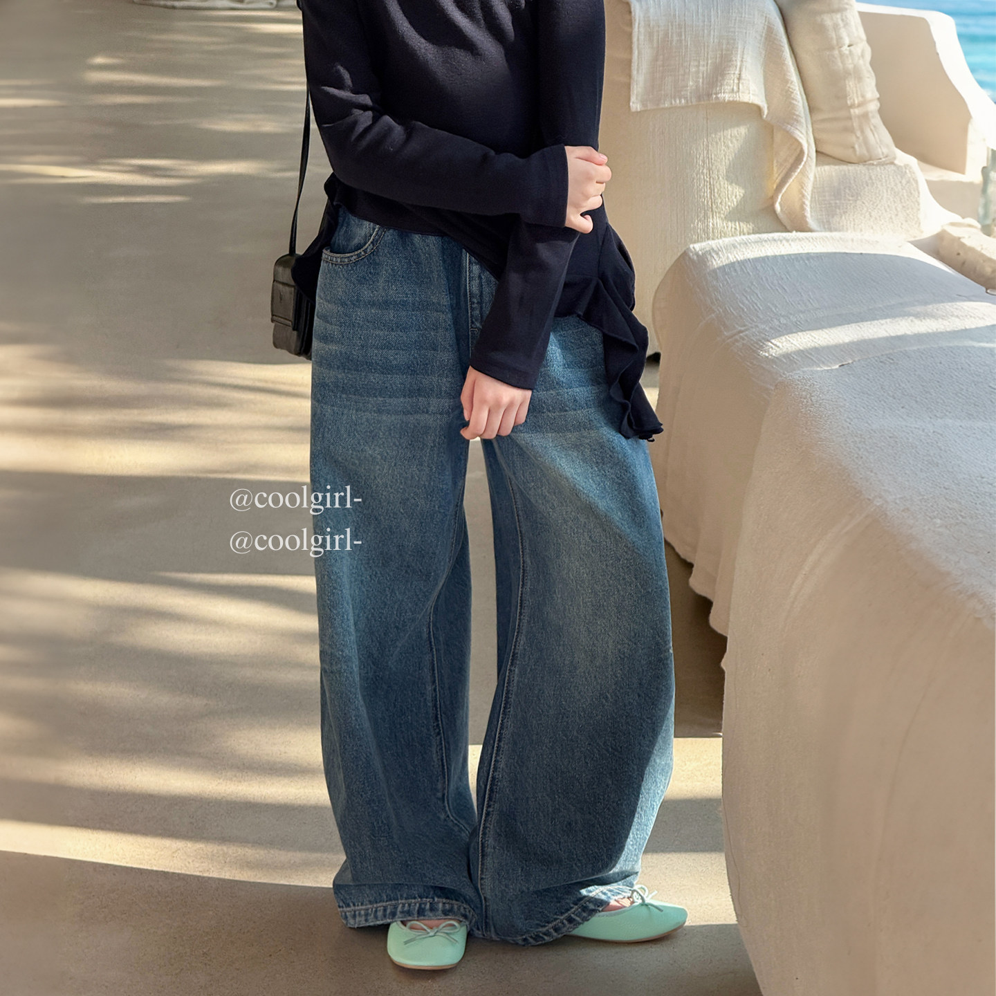 亲子/柒号童仓女大童复古百搭直筒牛仔裤秋装新款儿童宽松长裤子