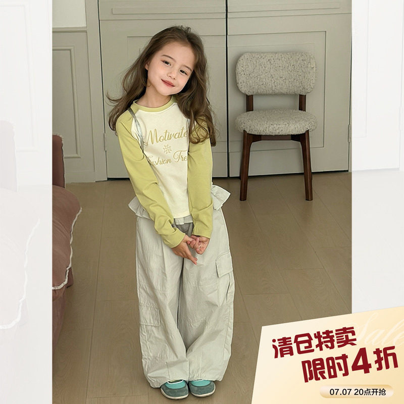 柒号童仓女童韩版洋气字母长袖T恤春装新款休闲圆领插肩袖上衣潮图片