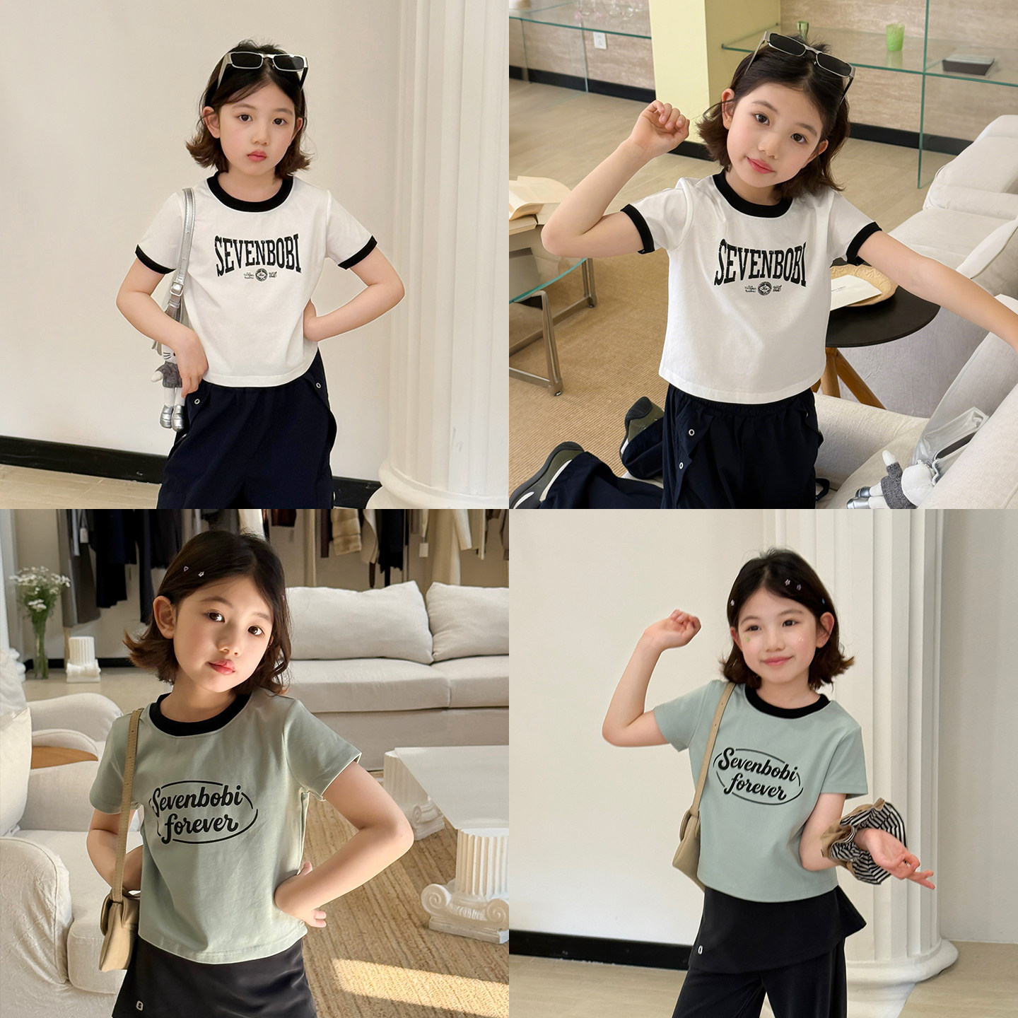 【亲子】柒号童仓女大童韩版字母印花短袖T恤夏装儿童百搭上衣潮