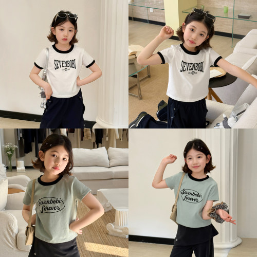 【亲子】柒号童仓女大童韩版字母印花短袖T恤夏装儿童百搭上衣潮