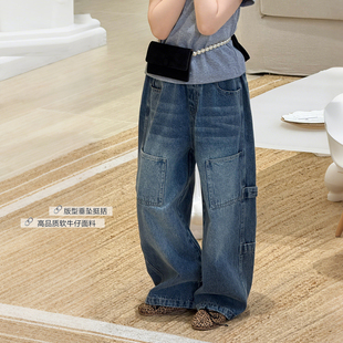 复古牛仔裤 潮 柒号童仓女大童美式 慵懒洋气工装 裤 新款 亲子 春装