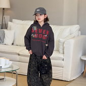 新款 洋气连帽外套春装 柒号童仓女大童韩版 时髦字母卫衣潮 亲子